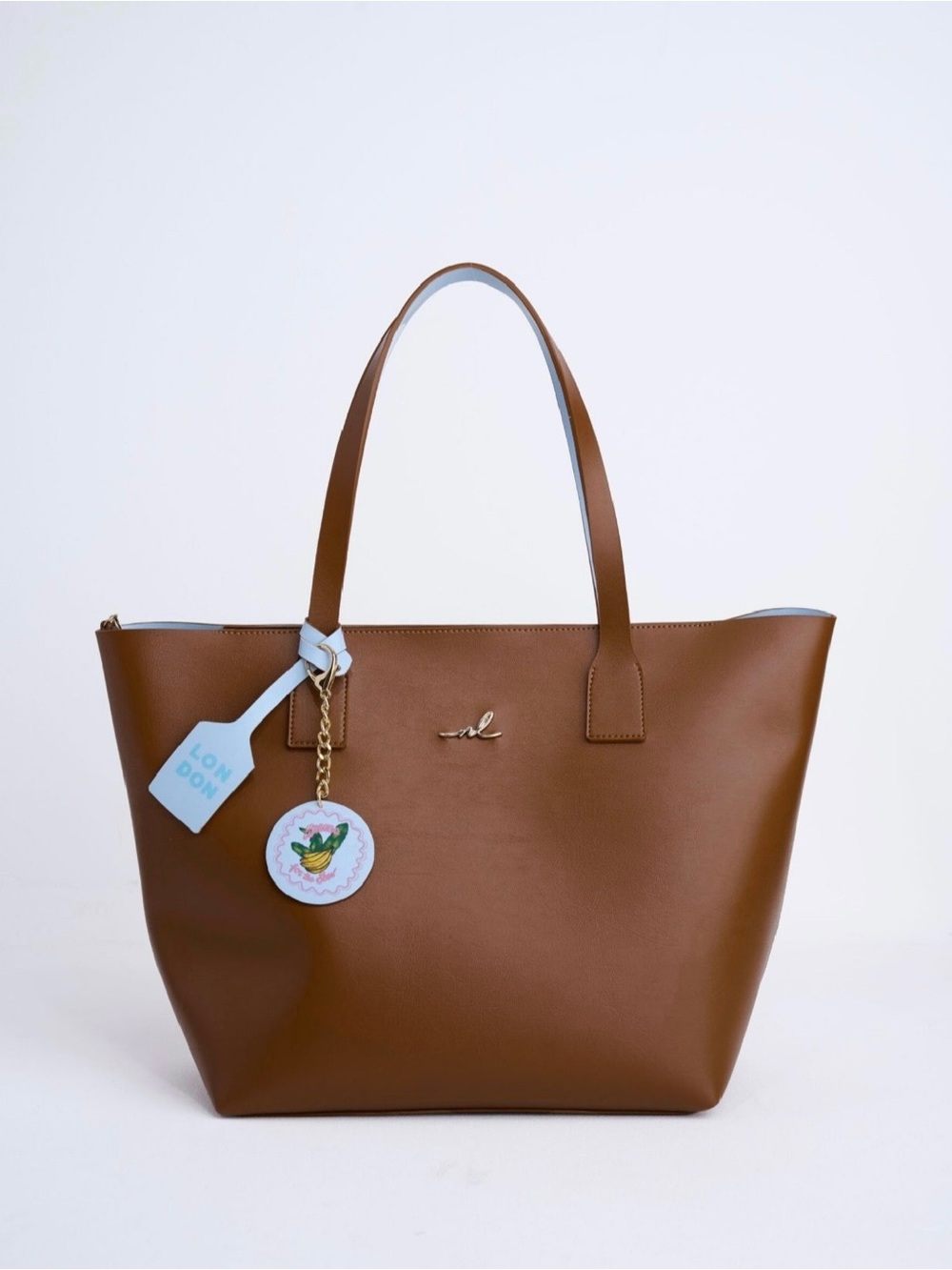 Classic Brown Tote Bag with Charm - Naty London